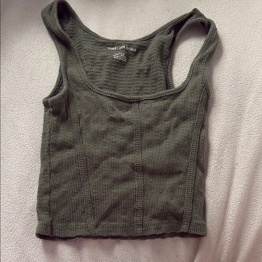 American Eagle Outfitters Green Ribbed Crop Tank Top NEVER WORN SIZE M